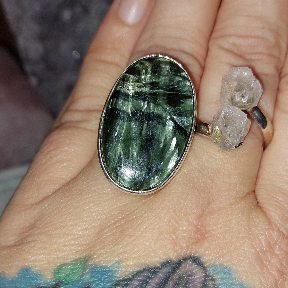 Seraphinite Statement Ring Size 6.75